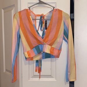 Boohoo Long Sleeve Multicolor Crop Top